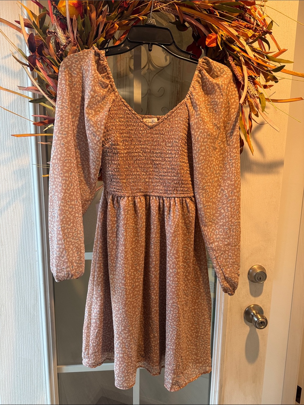 Jessica Simpson Dusty Rose Leopard Smocked Mini Dress